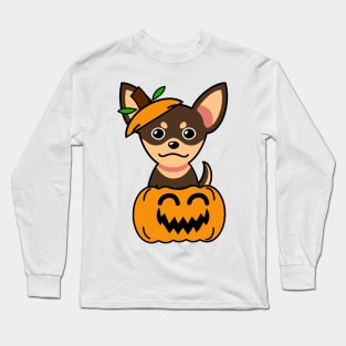 Funny small dog is in a pumpkin Long Sleeve T-Shirt